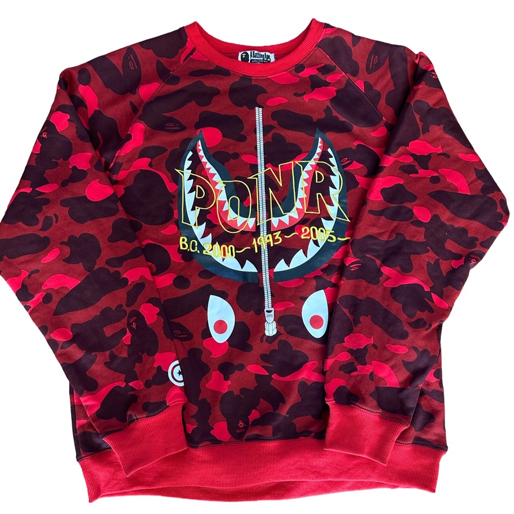 Bape Upside Down Shark Head Camouflage Pullover Crewneck